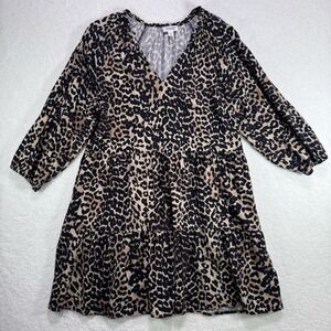 The Drop Caralynmirand Leopard Print V Neck Flowy Tiered Mini Dress Size L